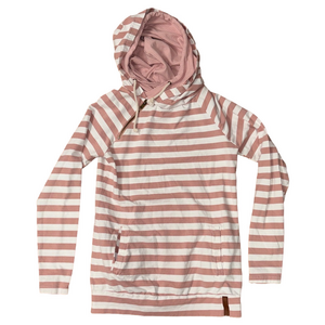Ampersand Ave Pink and Cream Striped Hooded Top Size Small